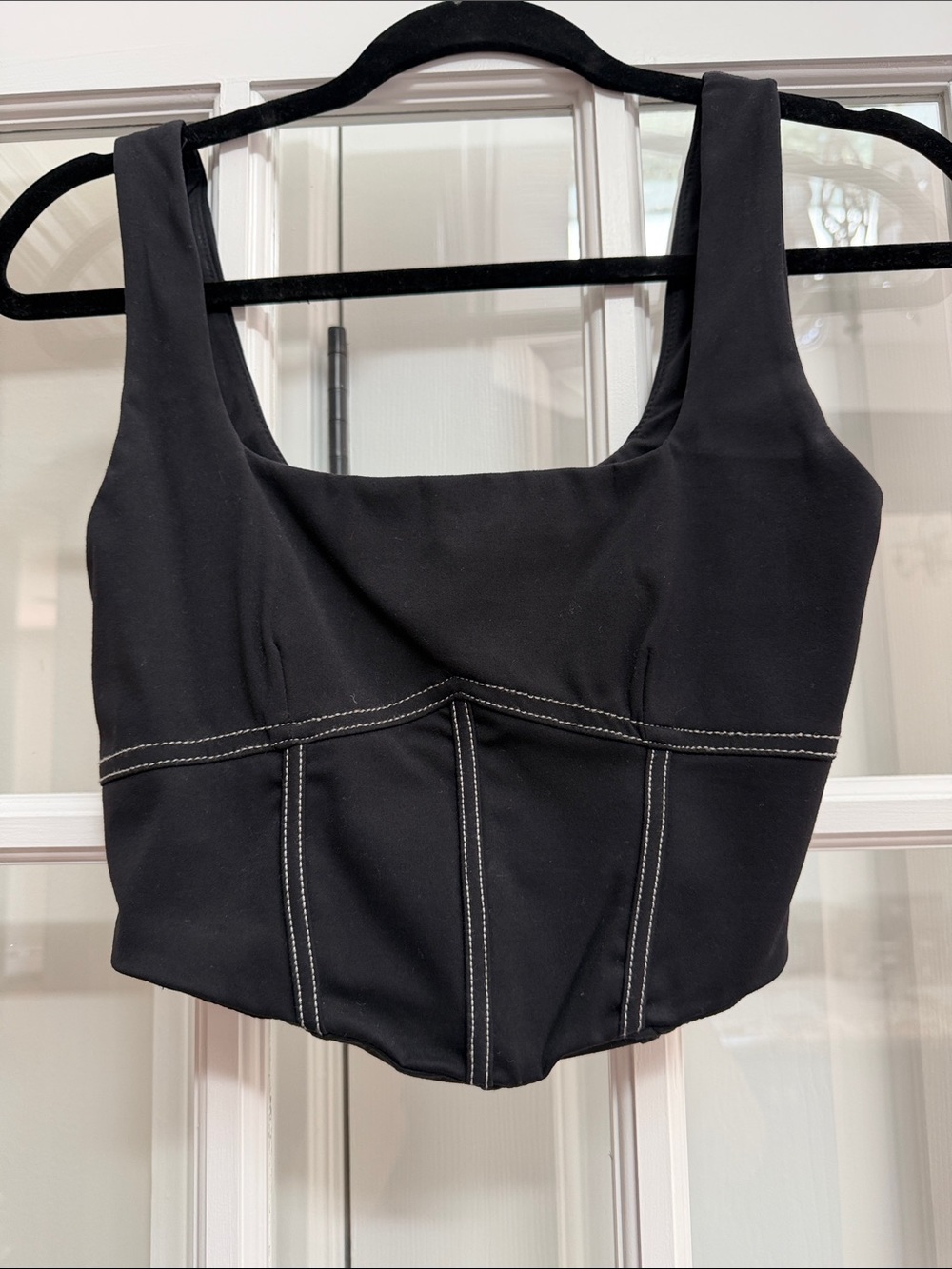 Black Women's Tank Crop Top with Contrast Stitching - Corset Style